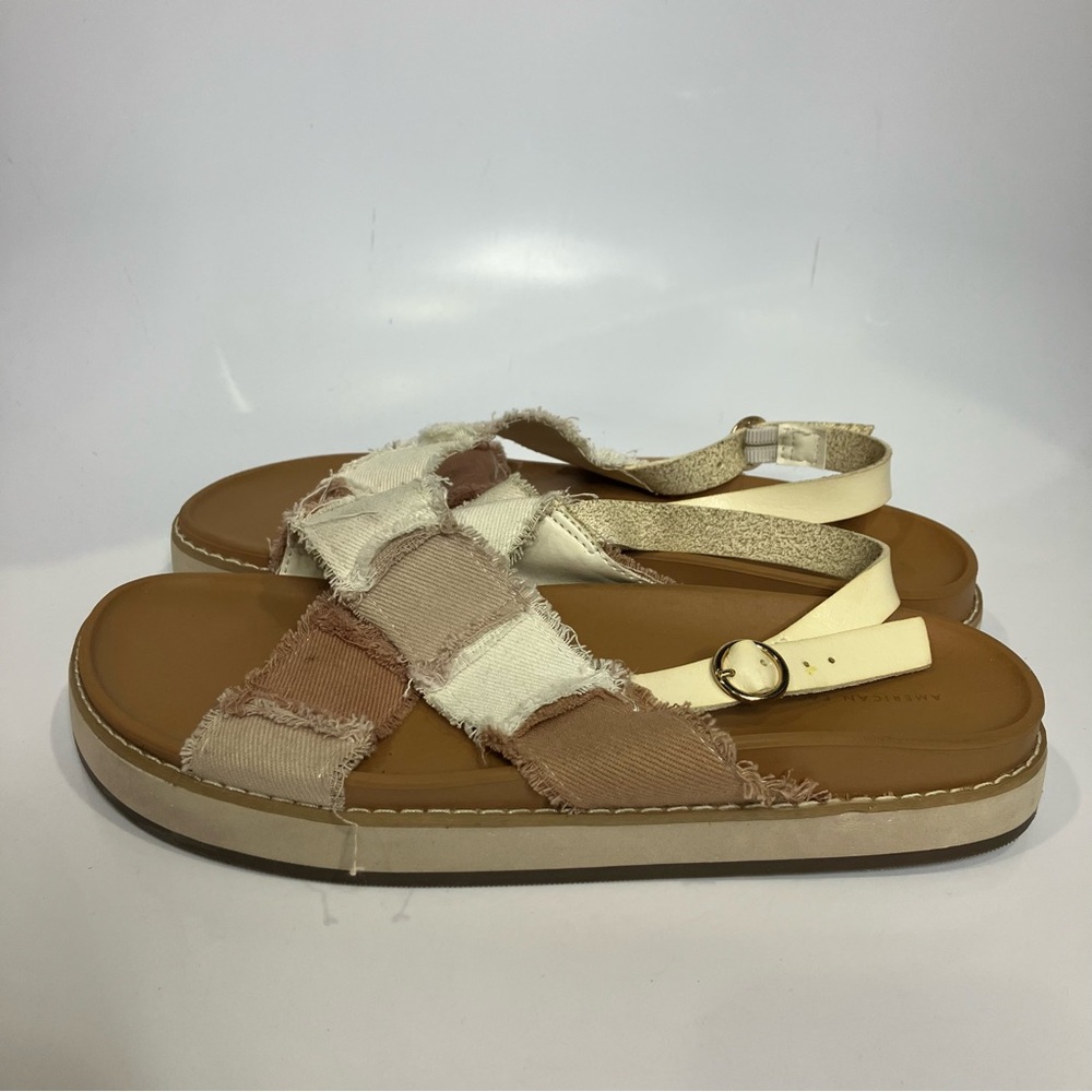 American Eagle Patchwork Criss Cross Sandals Whit… - image 5